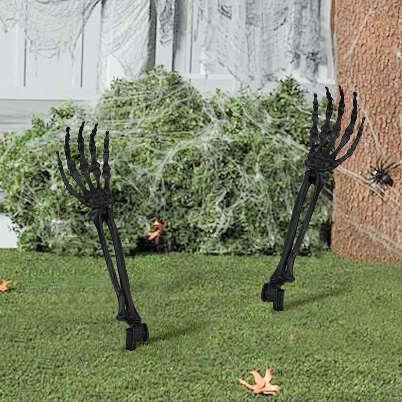 AOFOX Halloween Realistic Skeleton Stakes Zombie Ghost Arm Stake Severed Plastic Skeleton Hands Yard Signs for Halloween Props Decorations (2 Pcs Black) - Image 1